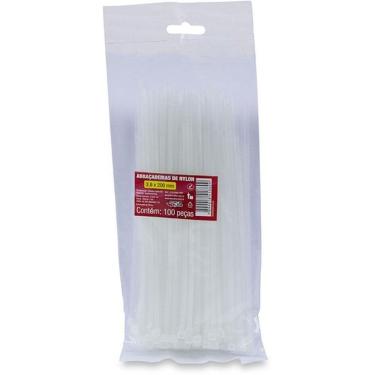 Imagem de Abraçadeira de Nylon Branca 3,6x200mm Pacote com 100 Unidades para Cabos e Fios Forceline