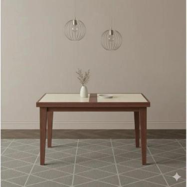 Imagem de Mesa de Jantar Extensível Madeira Maciça Tampo com Vidro Paris Marrom/