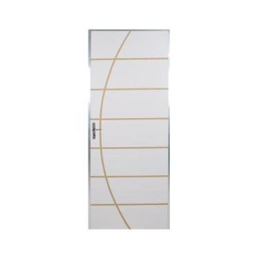 Imagem de Kit Porta de Madeira Decorada 212x95cm com Batente de Aluminio 3,6cm N