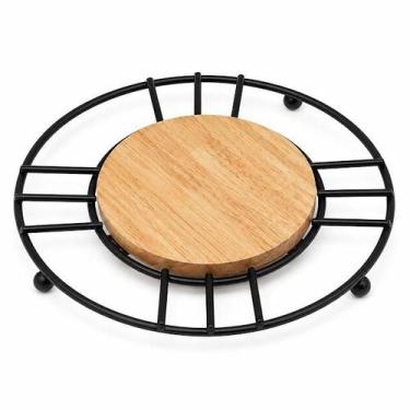 Imagem de Descanso Panela Metal Madeira Proteção Mesa Cozinha - MM