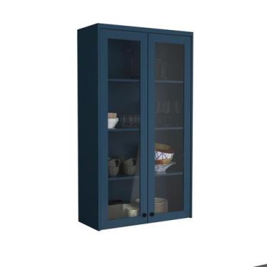Imagem de Cristaleira 80cm 2 Portas com Vidro Cozinha Sevilha Azul/Órion - Herva