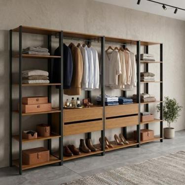 Imagem de Guarda-Roupa Closet Modulado Siena 264cm 4 Gavetas 2 Cabideiros e 12 P