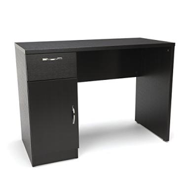 Imagem de Mesa de escritório com pedestal único, com painel sólido e gaveta e armário, em espresso