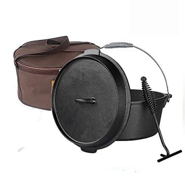 Imagem de scosao Panela de ferro fundido holandesa para acampamento, panela de ferro fundido, panela de ferro fundido, panela para acampamento, panela de cozinha com tampa, frigideira e elevador de tampa, alça e tripé para cozinhar na cozinha, churrasco, cozinhar, assar pão