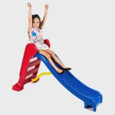 Imagem de Escorregador Infantil Médio 3 Degraus Playground - Azul e Vermelho