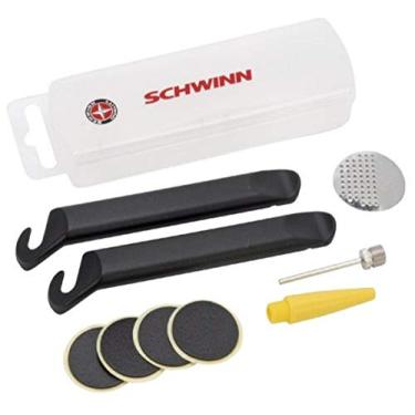 Imagem de Schwinn Kit multiferramentas de bicicleta para reparos de bicicletas, kit de reparo de luxo, com alavancas de pneu, patches, agulha de bola esportiva e cone de inflação, caixa de armazenamento
