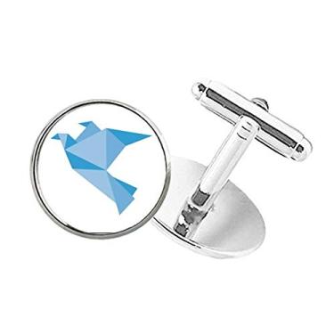 Imagem de DIYthinker Abotoaduras de botão redondo com padrão de pombo azul Origa