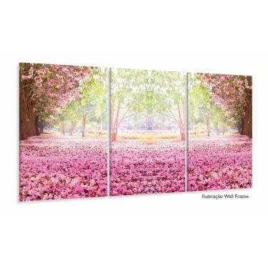 Imagem de Quadro Paisagem Flores Rosas Sala Mosaico Em Tecido 120x60 3