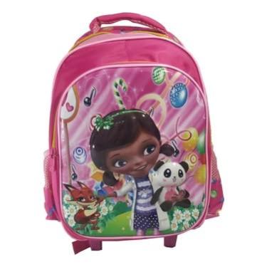Imagem de Mochila Com Carrinho Escolar Infantil 3d Doutora Bichinhos - Rosa