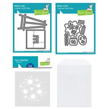 Imagem de Lawn Fawn Matrizes de lona e cavaletes, matrizes de materiais de arte, estêncil de fundo de respingos de tinta (LF2874, LF2875, LF2895), 1 bolso de armazenamento de matriz/estêncil, pacote de 4 itens