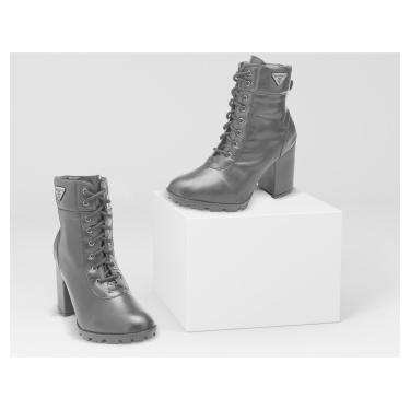 Imagem de Bota Coturno Feminina Couro Cadarço Cano Médio Macia Casual