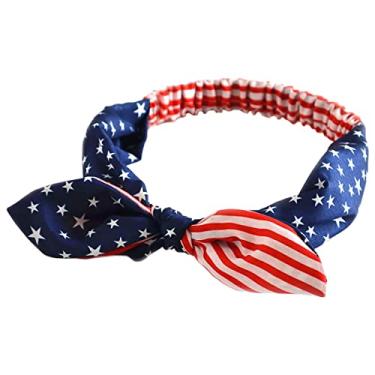 Imagem de Bandana com bandeira americana, bandana patriótica azul branca vermelha para mulheres 4 de julho decoração EUA (orelhas de abbit)