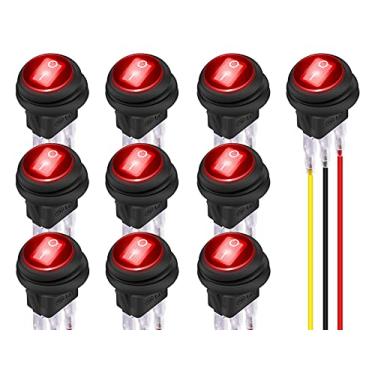 Imagem de DaierTek Interruptor basculante vermelho LED 12 volts à prova d'água redondo Rocker Toggle Switch 12V iluminado ON OFF 3 pinos SPST para carro automotivo naval barco -10 pacote