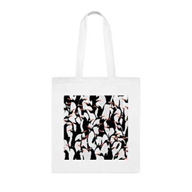 Imagem de Sacola com padrão de pinguins sem costura, presente divertido, bolsa de ombro, bolsas reutilizáveis, cesta de Natal de aniversário, ideia de presente, Branco