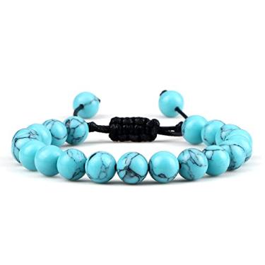Imagem de Pulseiras ajustáveis para casais 8 mm contas preto branco trança macramê amantes pulseira para mulheres homens joias à distância - pinho preto - azul2, Cristal