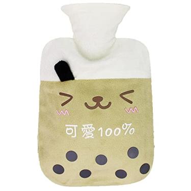 Imagem de Garrafa de água quente de PVC, bolsa térmica reutilizável e livre de BPA com capa de pelúcia macia para compressa de calor aquecedor de cama e aquecedores de pés almofada de alívio de terapia, verde 2.650 ml