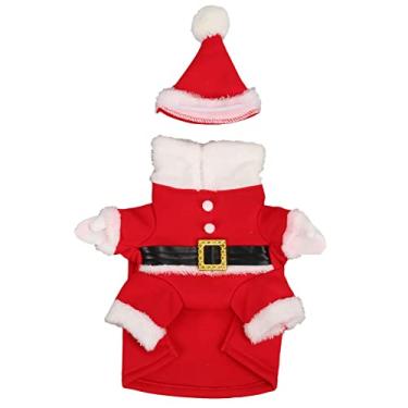 Imagem de Hidyliu Fantasia de Natal para cães - Roupas de Papai Noel quentes e bonitas amigáveis à pele filhote de cachorro de estimação terno de Natal com chapéu para festa diária (L-vermelho branco)
