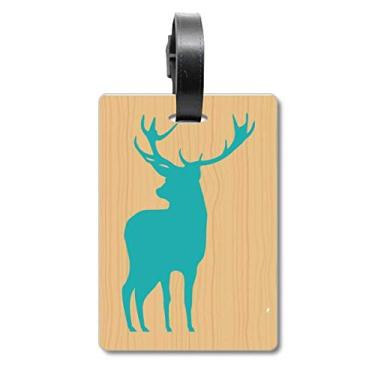 Imagem de Etiqueta de bagagem de grão de madeira azul veado animal etiqueta de bagagem cartão pendurado etiqueta de etiqueta, Multicolorido.