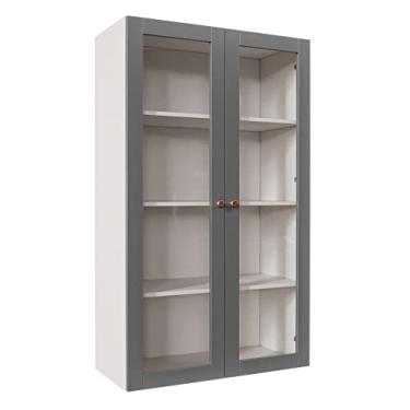 Imagem de Armário Aéreo 2 Portas 135cm com Porta de Vidro Arizona Cabecasa Madeiramadeira Branco/cinza Claro