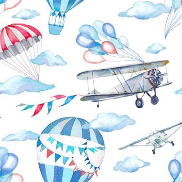 Imagem de Papel de Parede Balão e Avião Aquarela Vintage 57x270cm