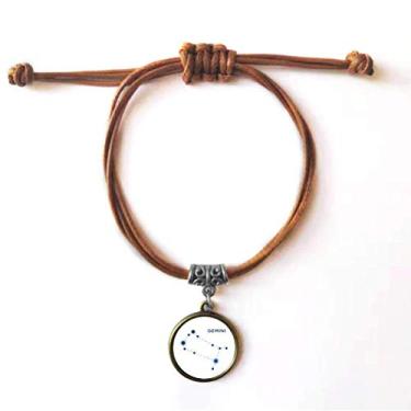 Imagem de DIYthinker Pulseira de couro com corda de esconderijo do signo de constelação de gêmeos, joia marrom presente