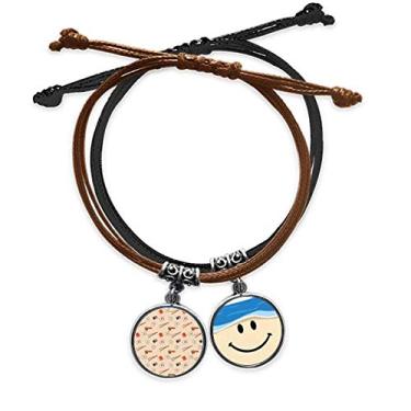 Imagem de DIYthinker Pulseira Japonesa de sushi rosa com corrente de mão e pulseira de couro sorridente