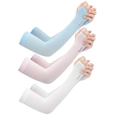 Imagem de 3 Pares protetores de cotovelo mangas de braço com proteção UV forro sol protetor de braço de manguito de resfriamento manga esportiva feminina versão coreana luvas mulheres