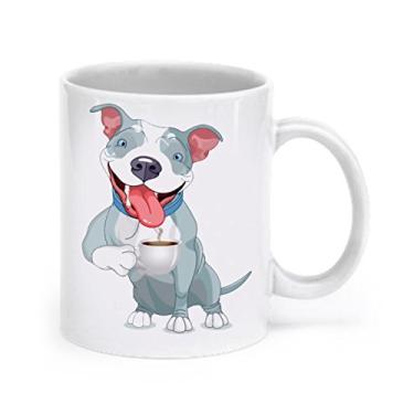 Imagem de Caneca Pit Bull – Pit Bull bebendo café – Presente Pit Bull