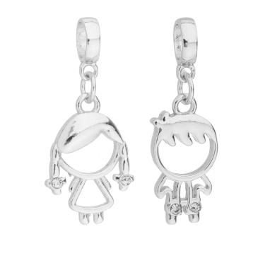 Imagem de Kit Casal Pingente Berloque Filhos Menina e Menino Para Pandora Banhado a Prata 925