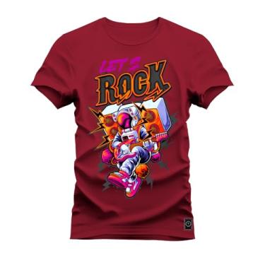 Imagem de Camiseta Plus Size Algodão Premium Estampada Lets Rock Bordo G1