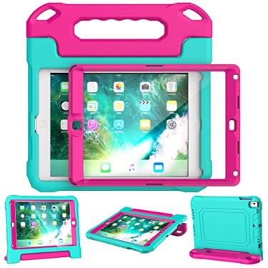 Imagem de SUPLIK Capa infantil para iPad 5ª/6ª geração (9,7 polegadas, 2017/2018), iPad Air 1 e Air 2 e Pro 9,7 com protetor de tela, capa protetora durável à prova de choque com suporte de alça, ciano e rosa