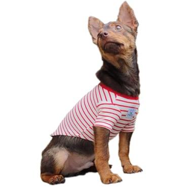 Imagem de YQYS Camisetas para cães de estimação, listradas, de algodão, para cães e gatos pequenos, roupas para cachorros, roupas para cães, xícara de chá, roupas para cães chihuahua, yorkie, poodle, vermelho,