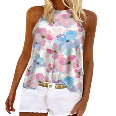 Imagem de Camisetas femininas estampadas para treino, tops grandes, sem mangas, sexy, verão, floral, túnica atlética, rosa, XXG