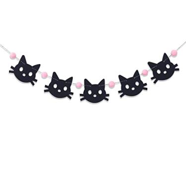 Imagem de Guirlanda de gato preto - decorações de bola de feltro, faixa de gato, aniversário e festa, dia das bruxas