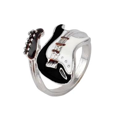 Imagem de OIDIMS Anel de guitarra musical masculino moda punk rock motociclista esmalte dedo articulação média anel personalizado coquetel festa noite escola presente de formatura para homens mulheres