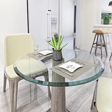 Imagem de Tampo de mesa de vidro de 81 cm para mesa, mesa giratória de vidro temperado Lazy Susan, bandeja redonda transparente para mesa de jantar, organizador de mesa, borda polida chanfrada de 1/2 polegada