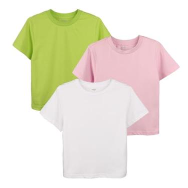 Imagem de Gorboig Camisetas femininas manga curta algodão casual unicórnio gráfico verão gola redonda camisetas tops roupas 3 conjuntos, Branco/verde/rosa, XX-Large