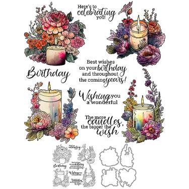 Imagem de Conjunto de velas de perfume e rosas desabrochando, carimbos transparentes e matrizes de corte de metal com caixa de envelope de plástico, suprimentos para álbum de recortes, molde de faca de carimbo