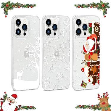 Imagem de SUPWALL 3 peças de capa de Natal compatível com iPhone 15 Pro, capa de inverno de TPU ultra fina macia de silicone macio transparente projetada para iPhone 15 Pro, 6,1 polegadas (2023) - floco de neve