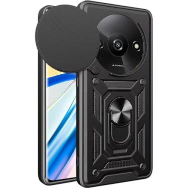Imagem de Ysnzaq Capa protetora para Xiaomi Redmi A3, [proteção à prova de choque] [janela de empurrar a lente] capa de telefone com suporte magnético para Xiaomi Redmi A3 SJ preta