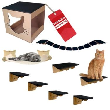 Imagem de Playground Para Gatos 9 pçs em Mdf 6mm Com Rede E Capete Antiderrapante