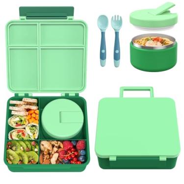 Imagem de Lancheira com garrafa térmica de sopa de 227 g, recipientes de comida à prova de vazamento para almoço infantil com 4 compartimentos, pote de comida quente com isolamento térmico infantil para escola