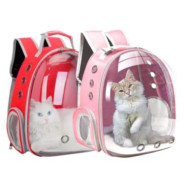 Imagem de Mochila Pet Modelo para Transporte de Animais Pequenos, Tecido Resistente, Alças Acolchoadas, Ventilação, Base Removível. Cores: Sortidas (vermelha ou rosa) envio aleatório.