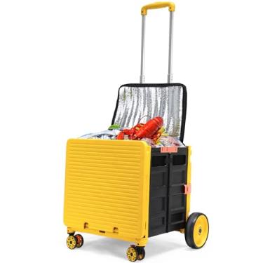 Imagem de Bolsa térmica com rodas, grande, isolada, dobrável, à prova de vazamento, portátil, rígida, para acampamento, piquenique, praia, viagem (amarelo, rodas de 14,5 cm)