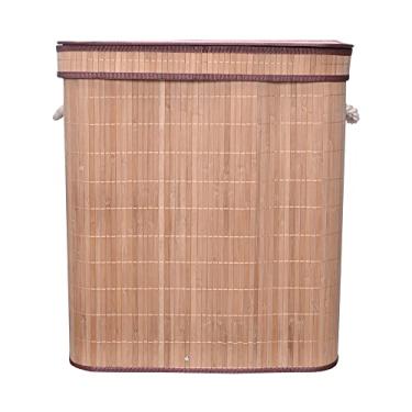 Imagem de Mimo Style Cesto Duplo de Bambu Com Tampa para Roupas Sujas. Ideal para Lavanderia, Área de Serviço, Banheiro e Quarto. Impermeável e Ajuda a Inibir Odores, Material de Qualidade e Durável, Bege