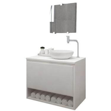 Imagem de Gabinete Armário para Banheiro com Pia Cuba 60cm Balcão Suspenso Branco