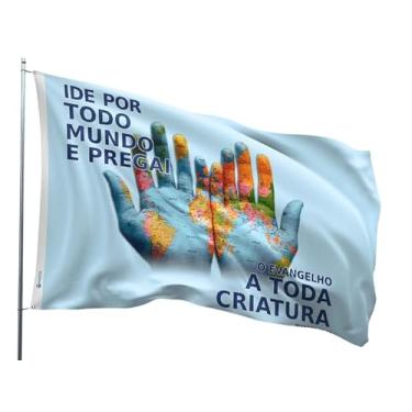 Imagem de Bandeira Evangélica Missões Mãos Mundo Estampada Uma face 70x100cm - Cód. 819667