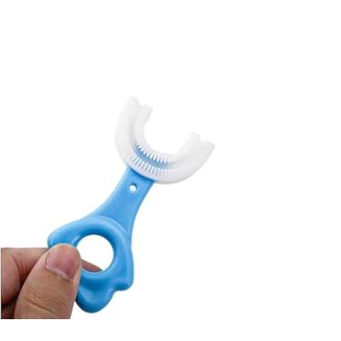Imagem de Escova de Dentes Infantil 360º de Silicone - Formato em U para Higiene Completa e Divertida (Azul, Pequeno)