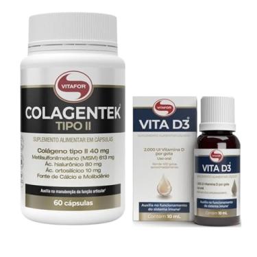 Imagem de Combo Colageno Colagentek Tipo I I 60 Capsulas e Vitamina D3 Gotas 2000ui Por Gota (10 Ml) Vitafor