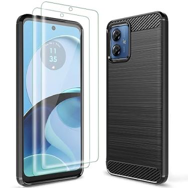 Imagem de Sucnakp Capa para Motorola Moto G14 com 2 películas protetoras de tela TPU com tecnologia de absorção de choque, molduras elevadas protetoras para Moto G14 (TPU preto)